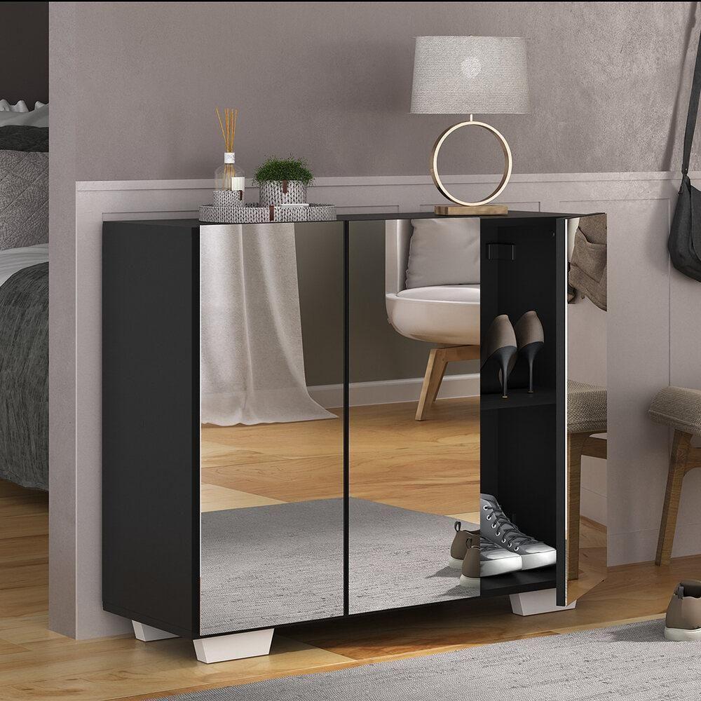 Sapateira Com Espelho 3 Portas Nina Mp6023 Preta Branca - 1