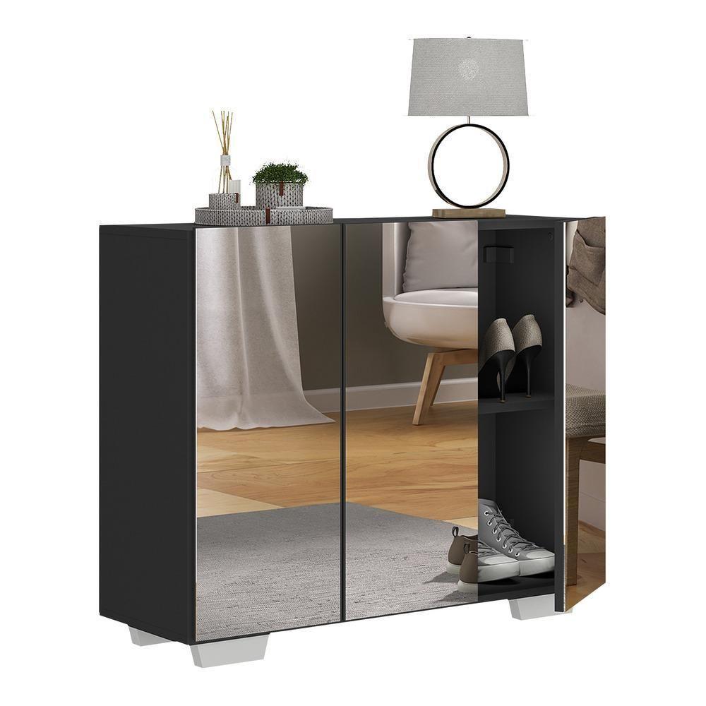 Sapateira Com Espelho 3 Portas Nina Mp6023 Preta Branca - 7