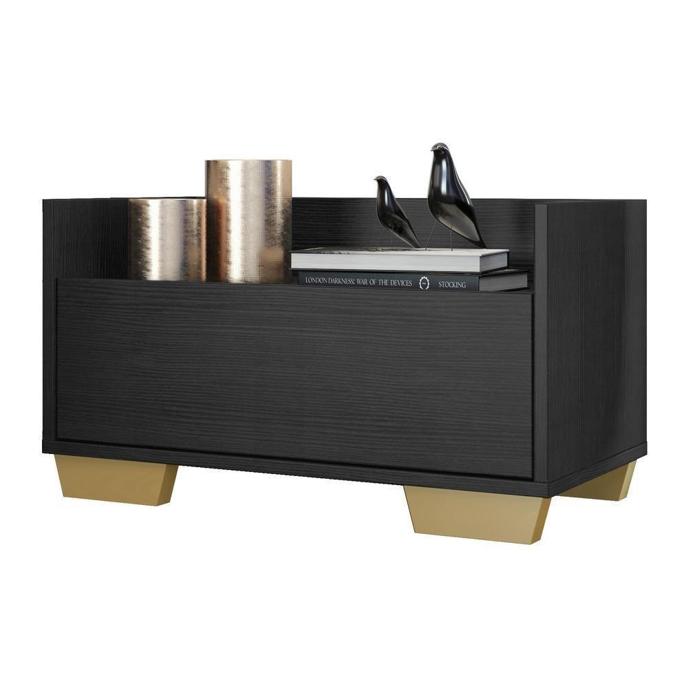 Mesa De Cabeceira 80Cm Multimóveis V4001 Preta/Natural Preto/Natural - 1