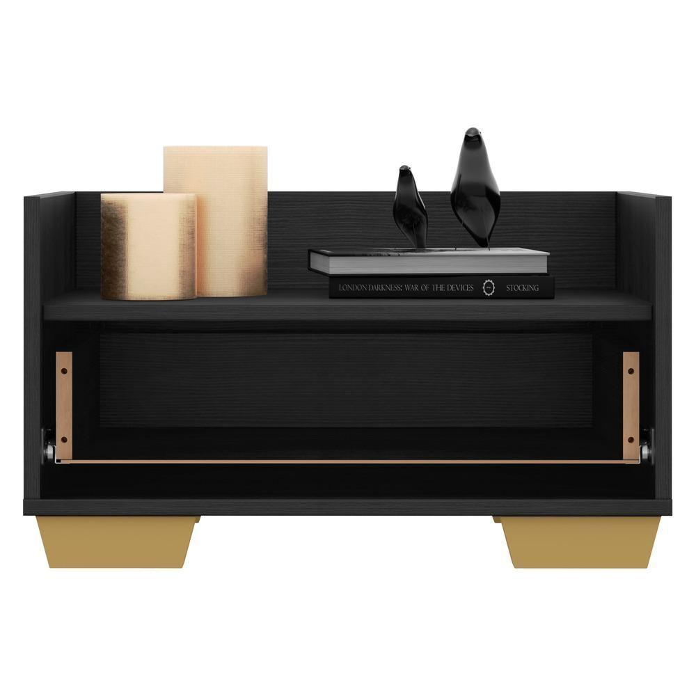 Mesa De Cabeceira 80Cm Multimóveis V4001 Preta/Natural Preto/Natural - 4