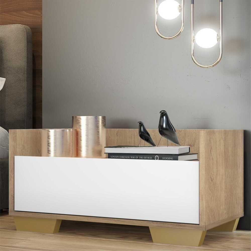 Mesa De Cabeceira 80Cm Multimóveis V4001 Rustic/Branca/Natural Rustic/Branco/Natural - 7