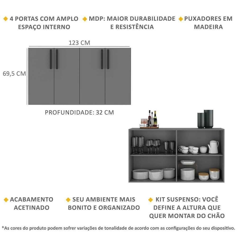 Aparador Buffet 4 Portas Suspenso Viena V3605 Grafite/Preto Grafite/Preto - 5