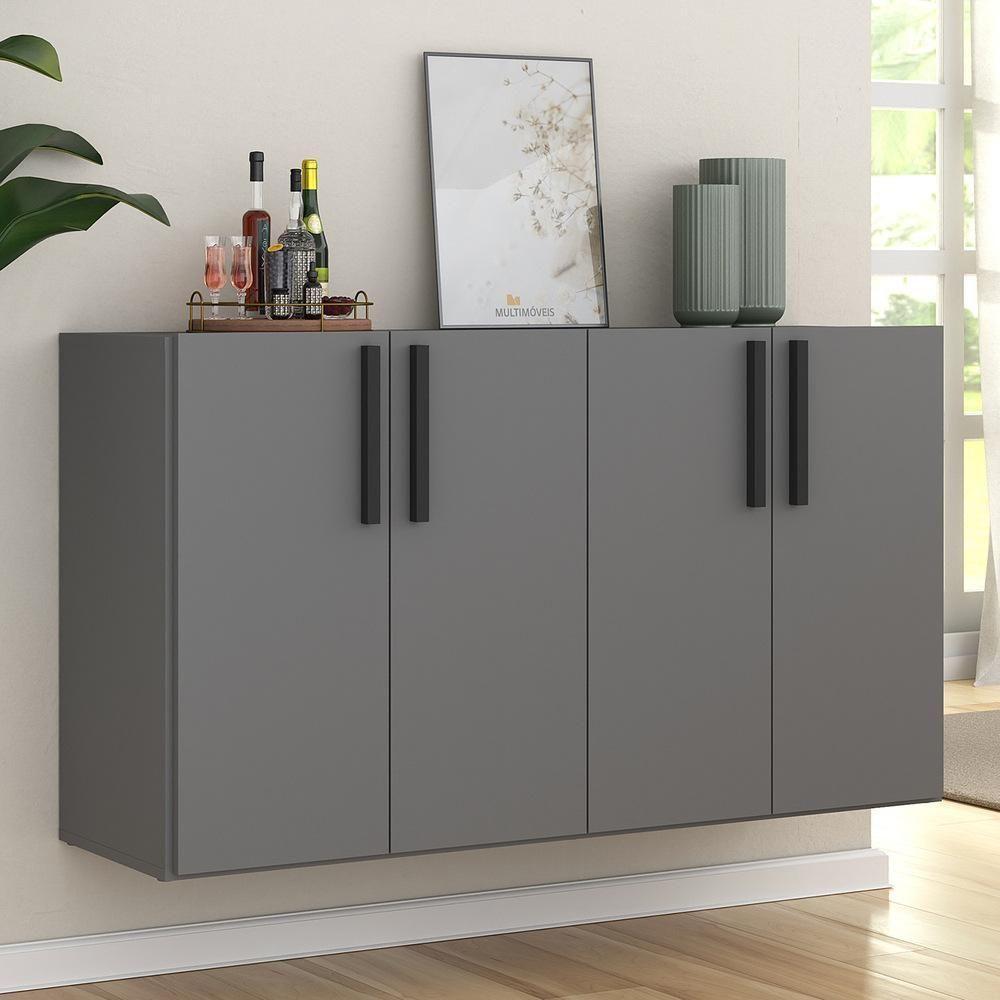 Aparador Buffet 4 Portas Suspenso Viena V3605 Grafite/Preto Grafite/Preto - 6