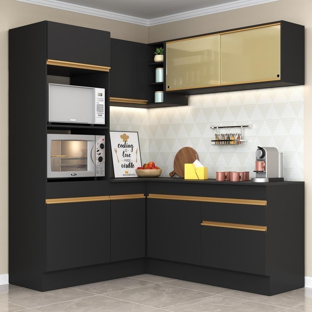 Cozinha Completa De Canto Mp2098 Com Armário E Balcão Preta - 1