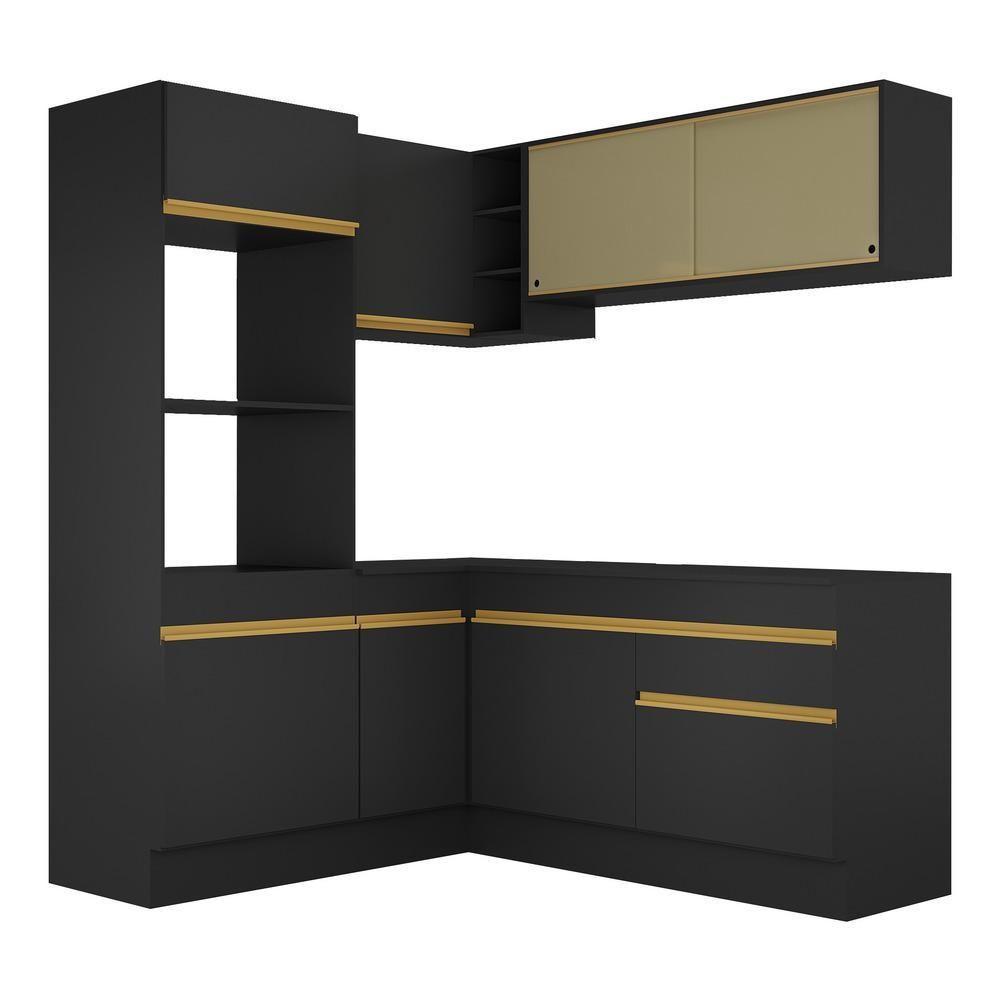 Cozinha Completa De Canto Mp2098 Com Armário E Balcão Preta - 3