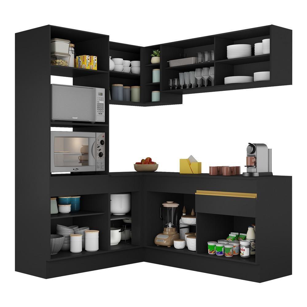 Cozinha Completa De Canto Mp2098 Com Armário E Balcão Preta - 4