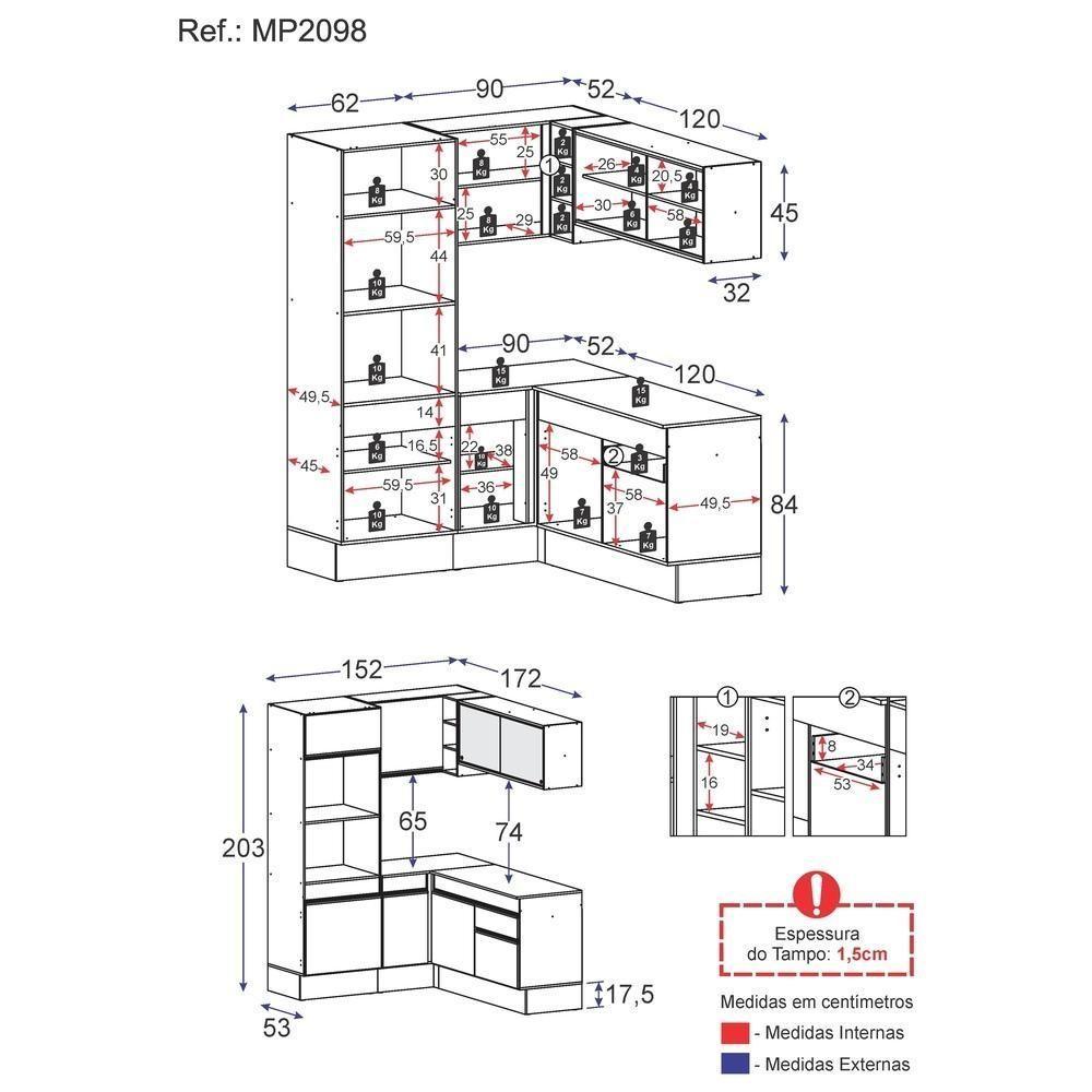 Cozinha Completa De Canto Mp2098 Com Armário E Balcão Preta - 5