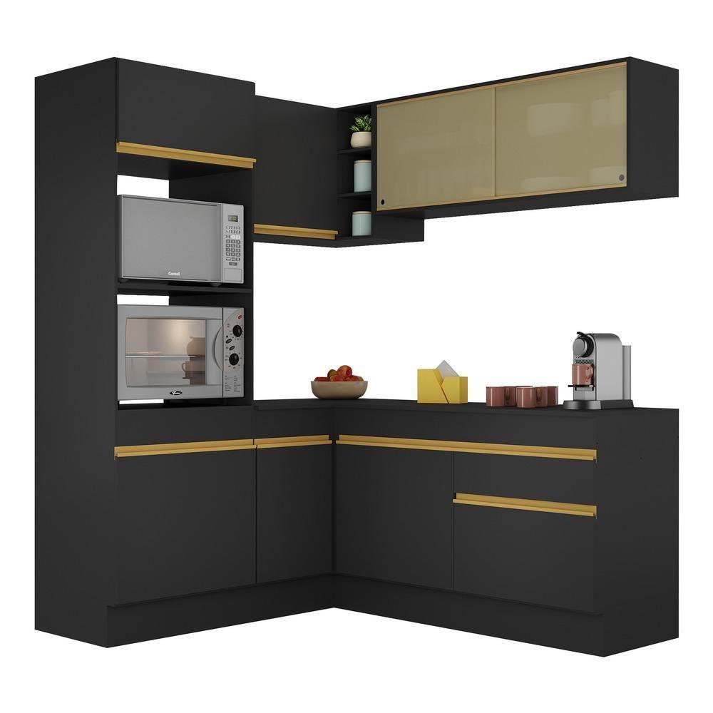 Cozinha Completa De Canto Mp2098 Com Armário E Balcão Preta - 7