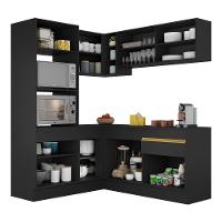 Cozinha Completa De Canto Mp2098 Com Armário E Balcão Preta