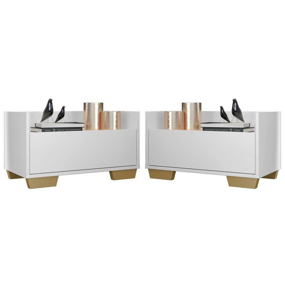 Kit Com 2 Mesas De Cabeceira 60Cm Multimóveis V3634 Branca/Natural Branco/Natural - 1