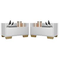 Kit Com 2 Mesas De Cabeceira 60Cm Multimóveis V3634 Branca/Natural Branco/Natural - 1