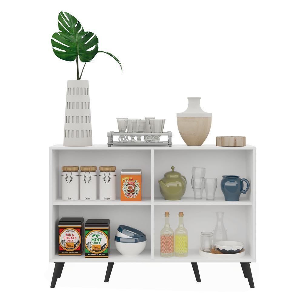 Aparador Buffet 4 Portas Retrô Viena V3606 Branco/Preto Branco/Preto - 4