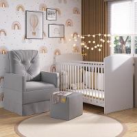 Berço Com Poltrona De Amamentação E Puff Ana Lívia Mp4075 Branco/Cinza Branco/Cinza - 1