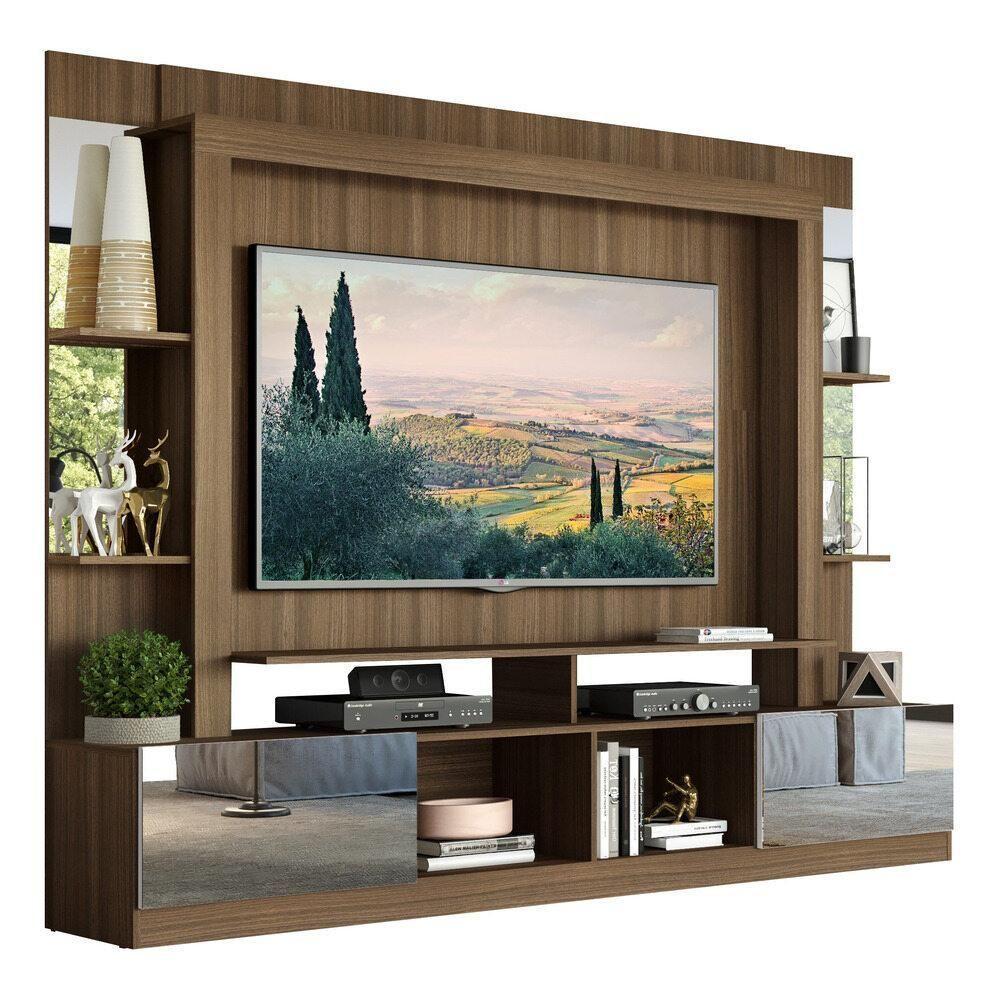 Estante Com Suporte Tv 65" E Espelho Oslo Multimóveis V3381 Madeirada/Branca Madeirado/Branco - 1