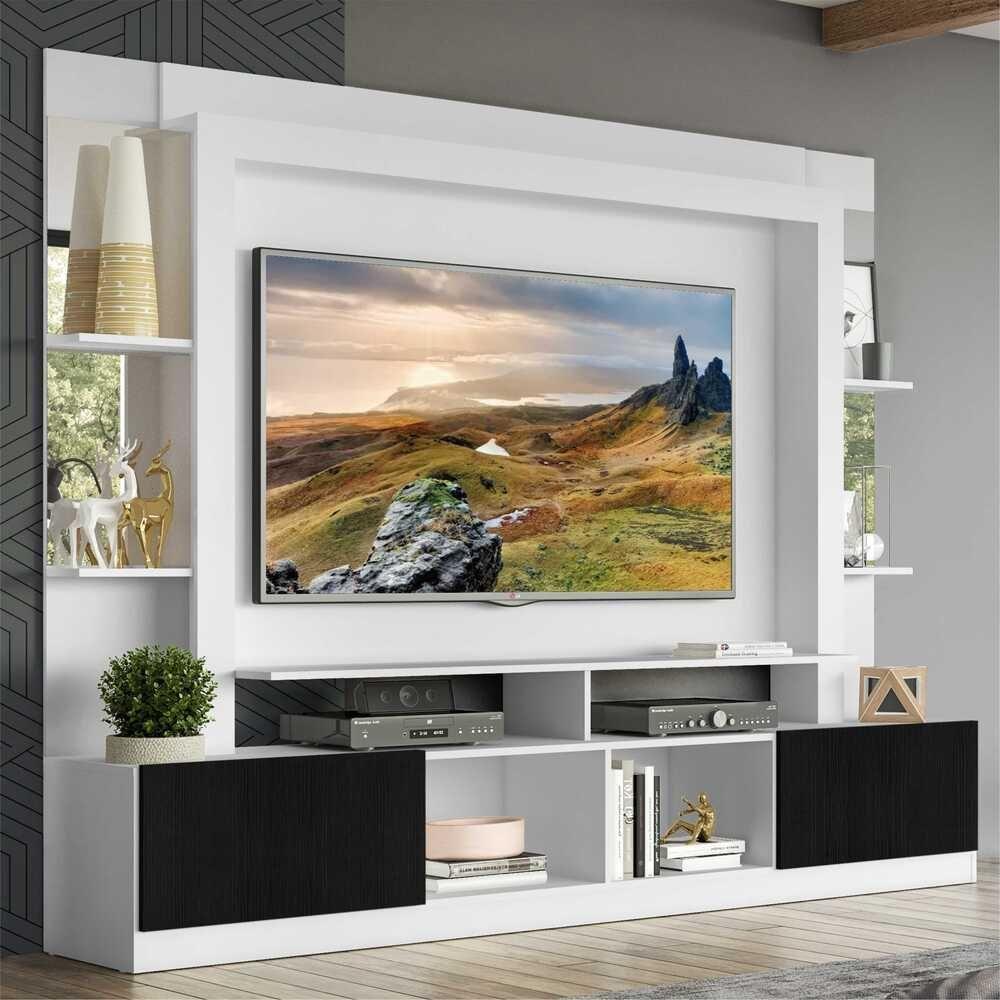 Estante Com Suporte Tv 65" Prateleiras C/ Espelho Oslo Multimóveis V3385 Branca/Preta Branco/Preto - 7
