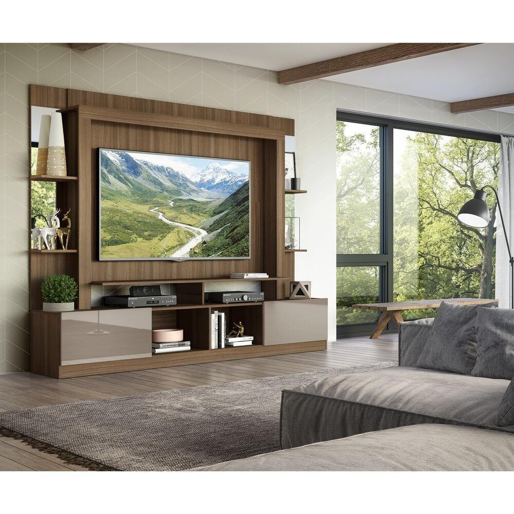 Estante Com Suporte Tv 65" Prateleiras C/ Espelho Oslo Multimóveis V3385 Madeirada/Lacca Fumê - 2