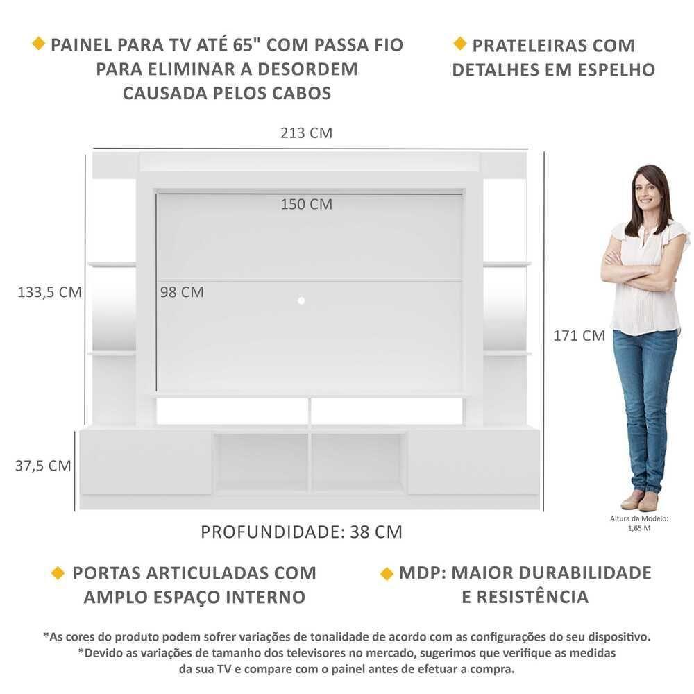 Rack C/ Painel Tv 65´´ Prateleiras C/ Espelho - 6