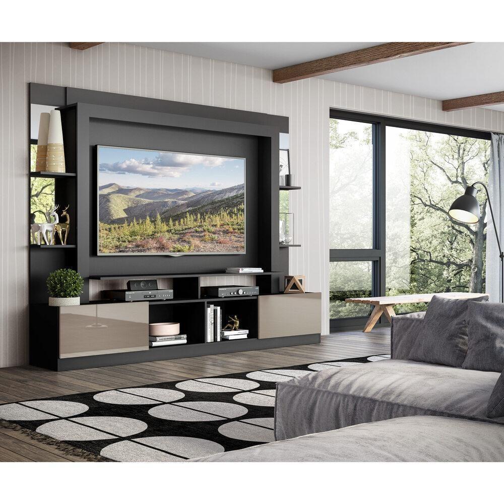 Estante Tv 65" Prateleiras C/ Espelho Oslo Multimóveis V3393 Preta/Lacca Fumê Preto/Lacca Fumê - 2