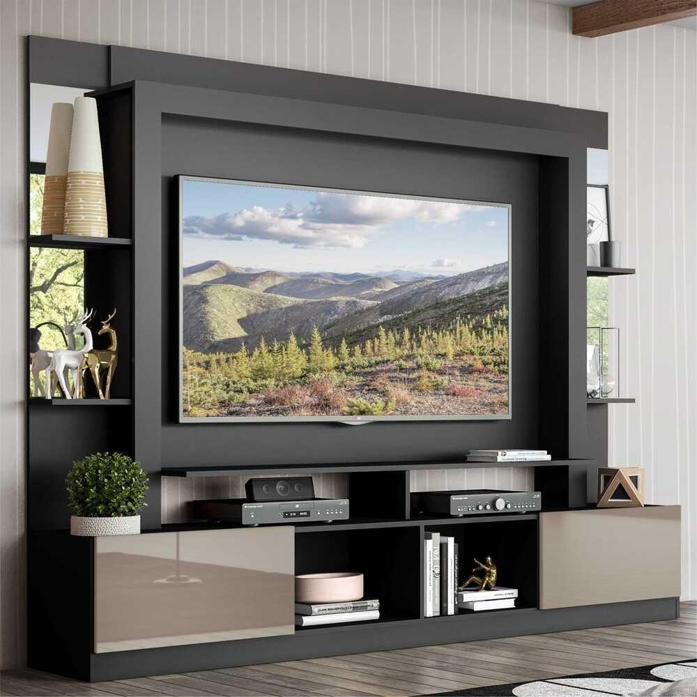 Estante Tv 65" Prateleiras C/ Espelho Oslo Multimóveis V3393 Preta/Lacca Fumê Preto/Lacca Fumê - 7