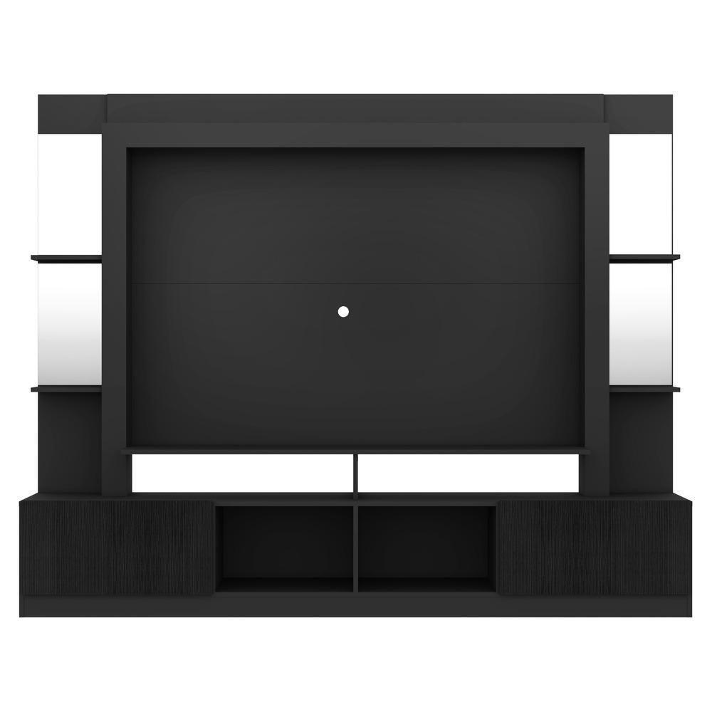 Estante Com Suporte Tv 65" Prateleiras C/ Espelho Oslo Multimóveis V3385 Preta Preto - 3