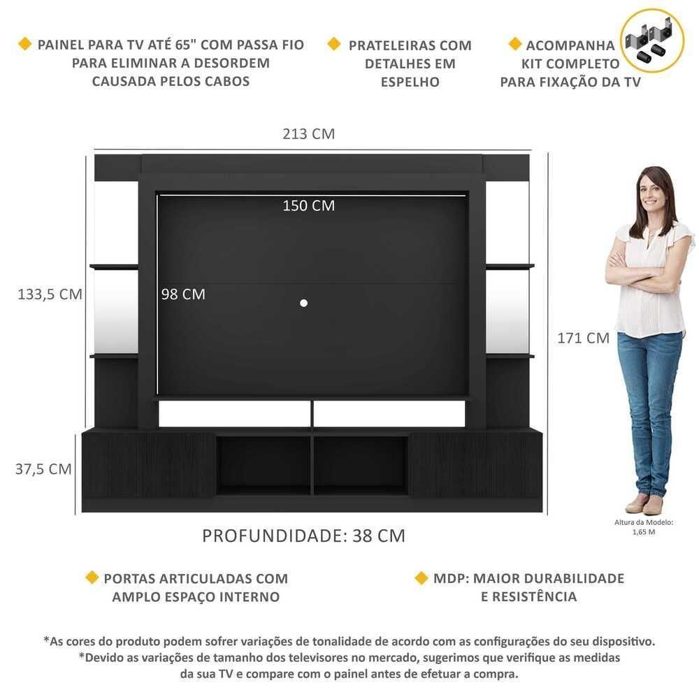 Rack C/ Painel Suporte Tv 65´´ C/ Espelho Preto - 5