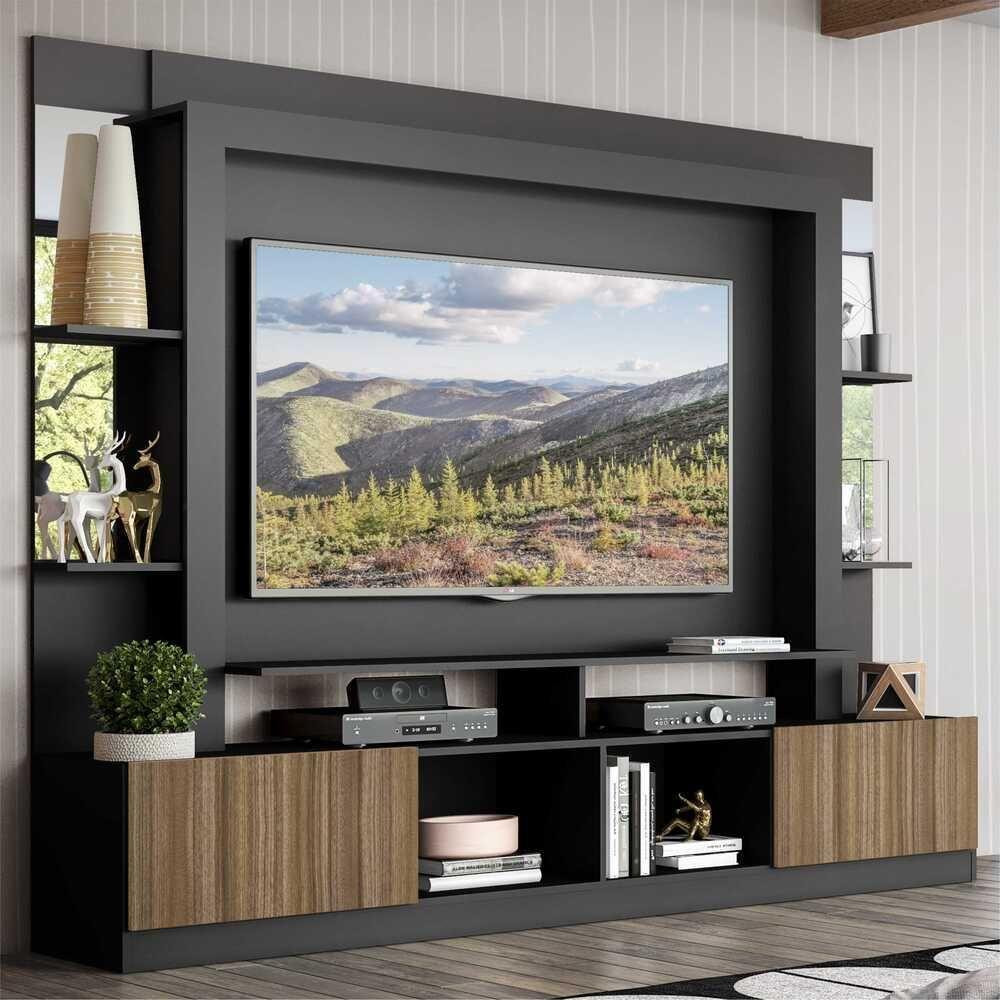 Estante Tv 65" Prateleiras C/ Espelho Oslo Multimóveis V3393 Preta/Madeirada Preto/Madeirado - 7