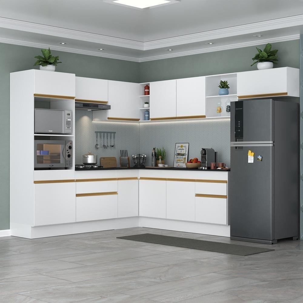 Cozinha Completa De Canto Mp2083 Com Armário E Balcão Branca - 1