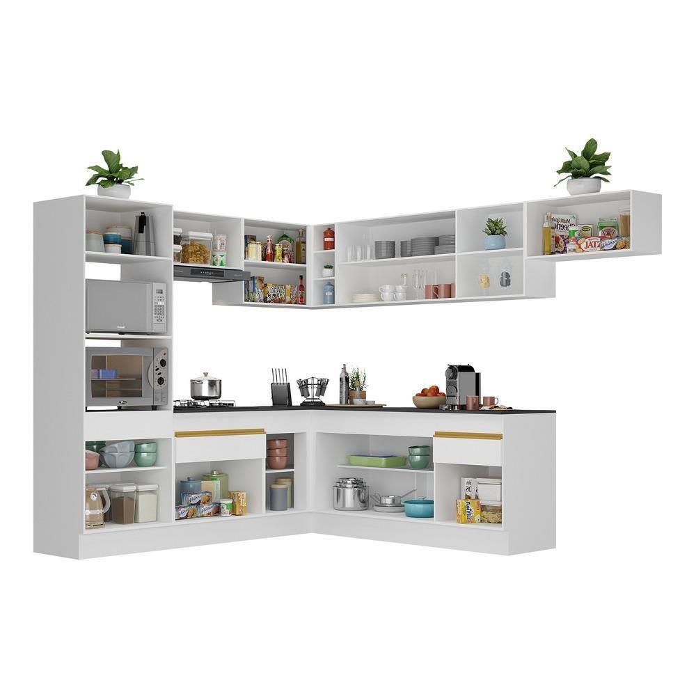 Cozinha Completa De Canto Mp2083 Com Armário E Balcão Branca - 4