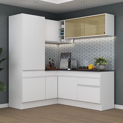 Armário De Cozinha Completa De Canto Com Rodapé Branco