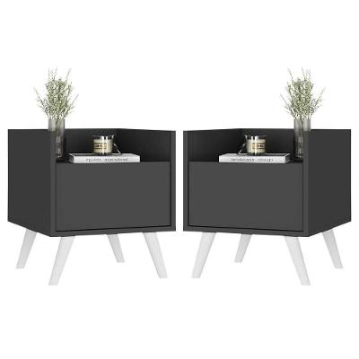 Kit Com 2 Mesas De Cabeceira 40Cm Retrô Multimóveis V4044 Preta/Branca Preto/Branco