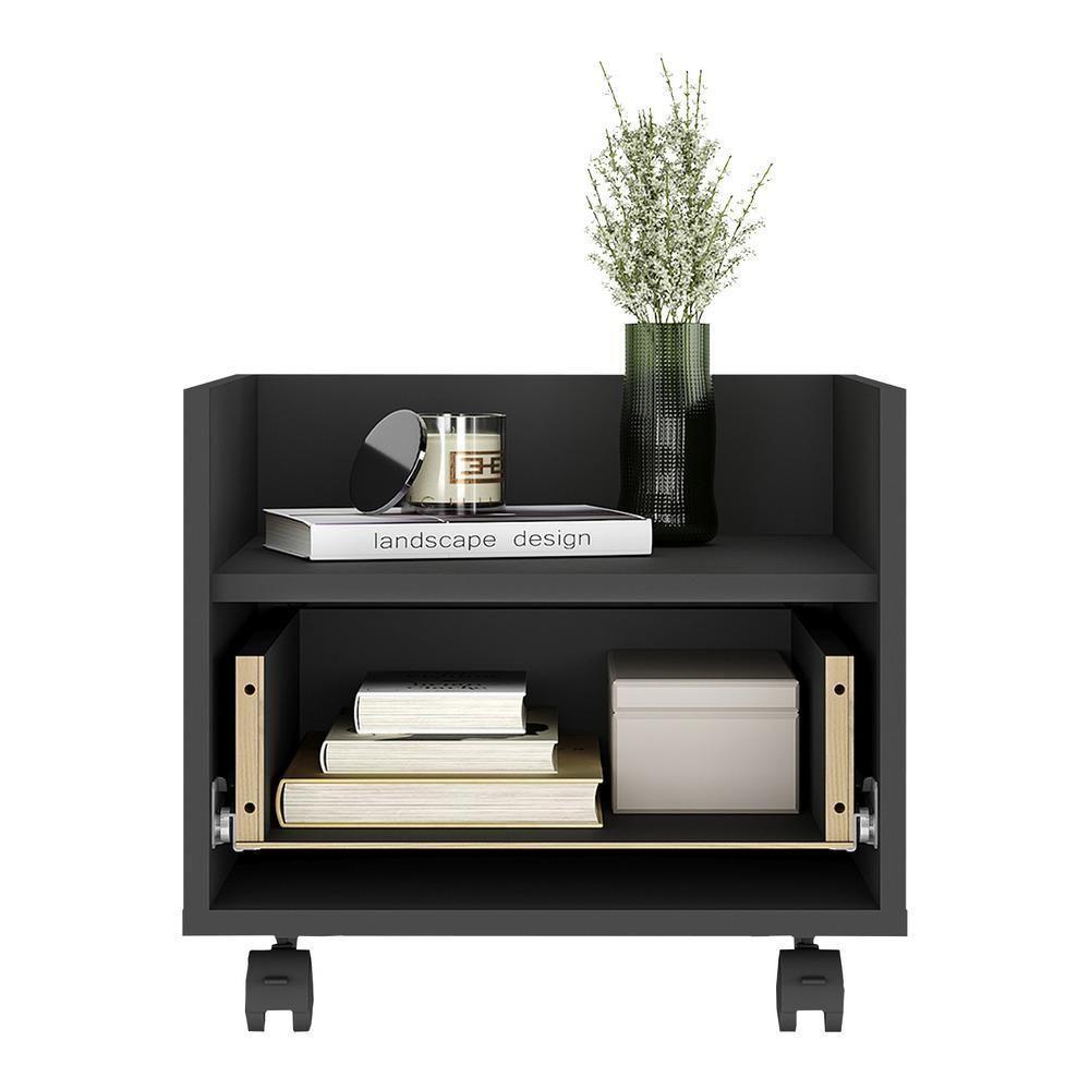 Kit Com 2 Mesas De Cabeceira 40Cm Com Rodízios Multimóveis V4045 Preta Preto - 3