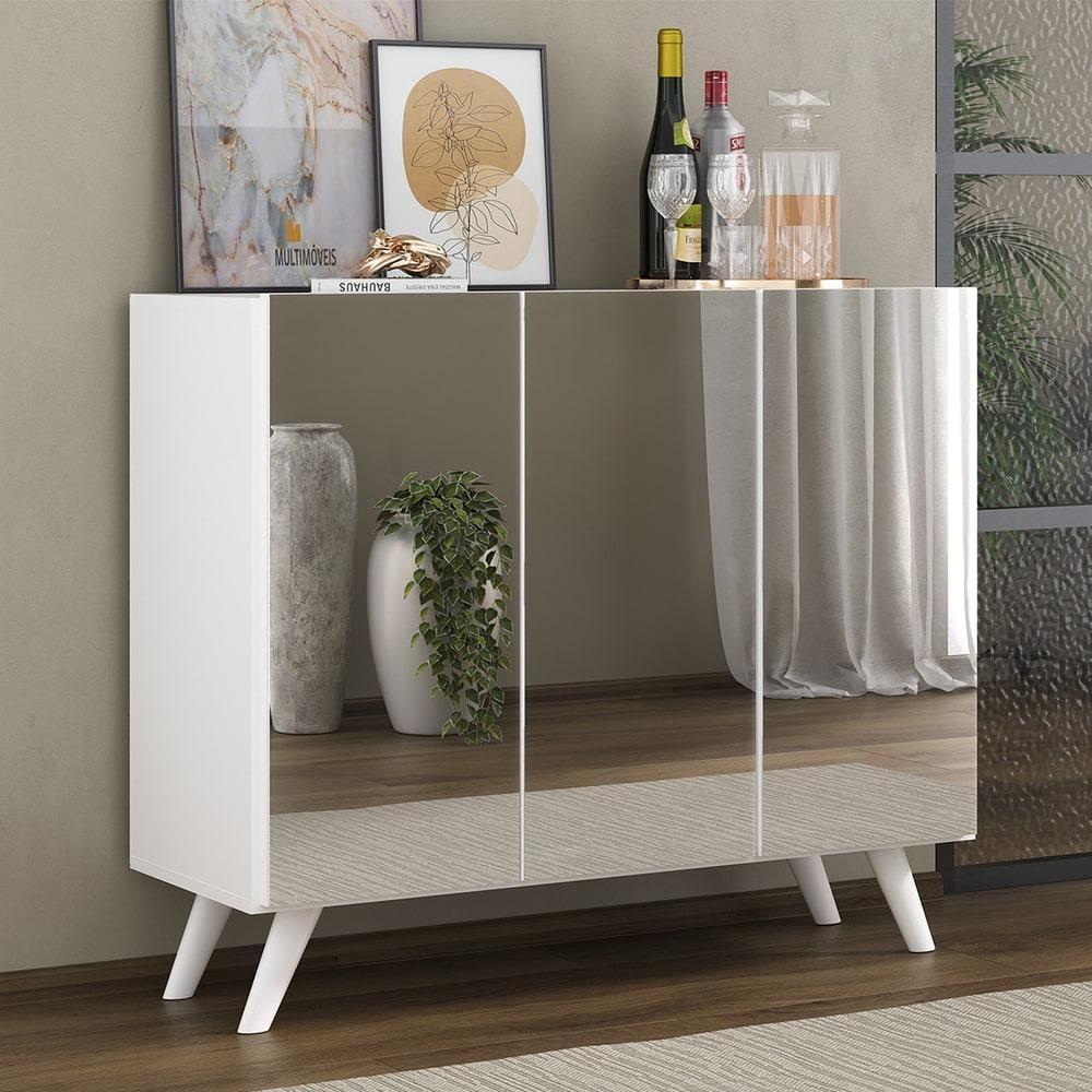 Aparador 3 Portas Com Espelho Retrô Mp1013 Branco - 1