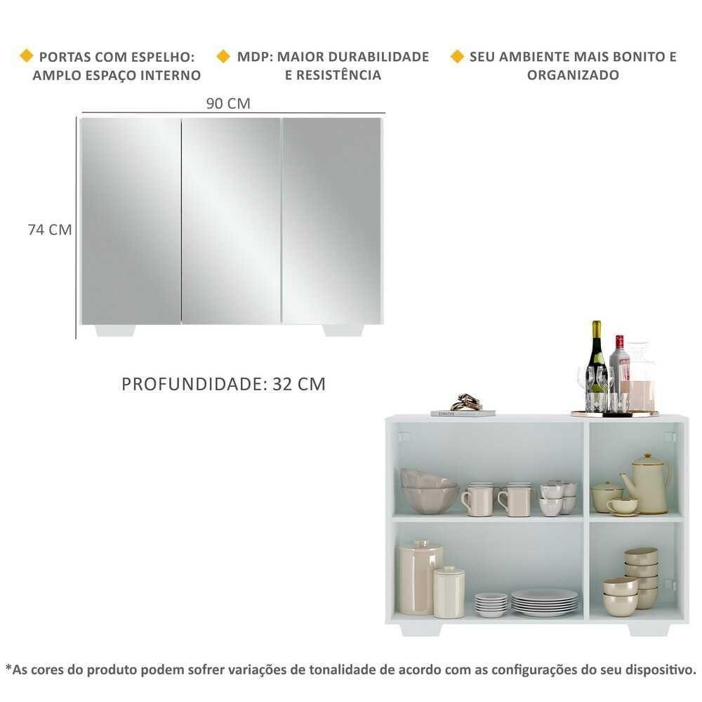 Aparador 3 Portas Com Espelho Mp1014 Branco - 3