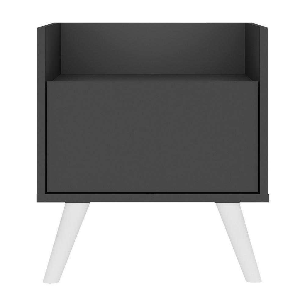 Mesa De Cabeceira 40Cm Retrô Multimóveis V4041 Preta/Branca Preto/Branco - 2