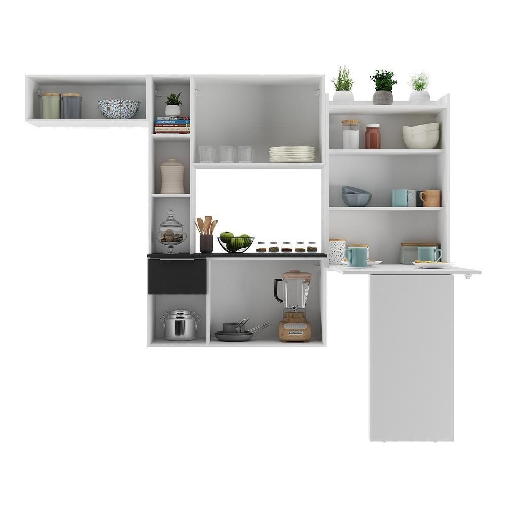 Armário De Cozinha Compacta Com Mesa Dobrável Sofia Multimóveis V2009 Branco/Preto Branco/Preto - 4