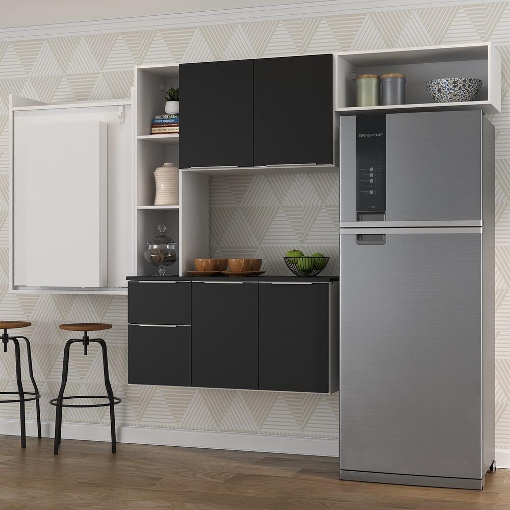 Armário De Cozinha Compacta Com Mesa Dobrável Sofia Multimóveis V2008 Branco/Preto Branco/Preto - 2