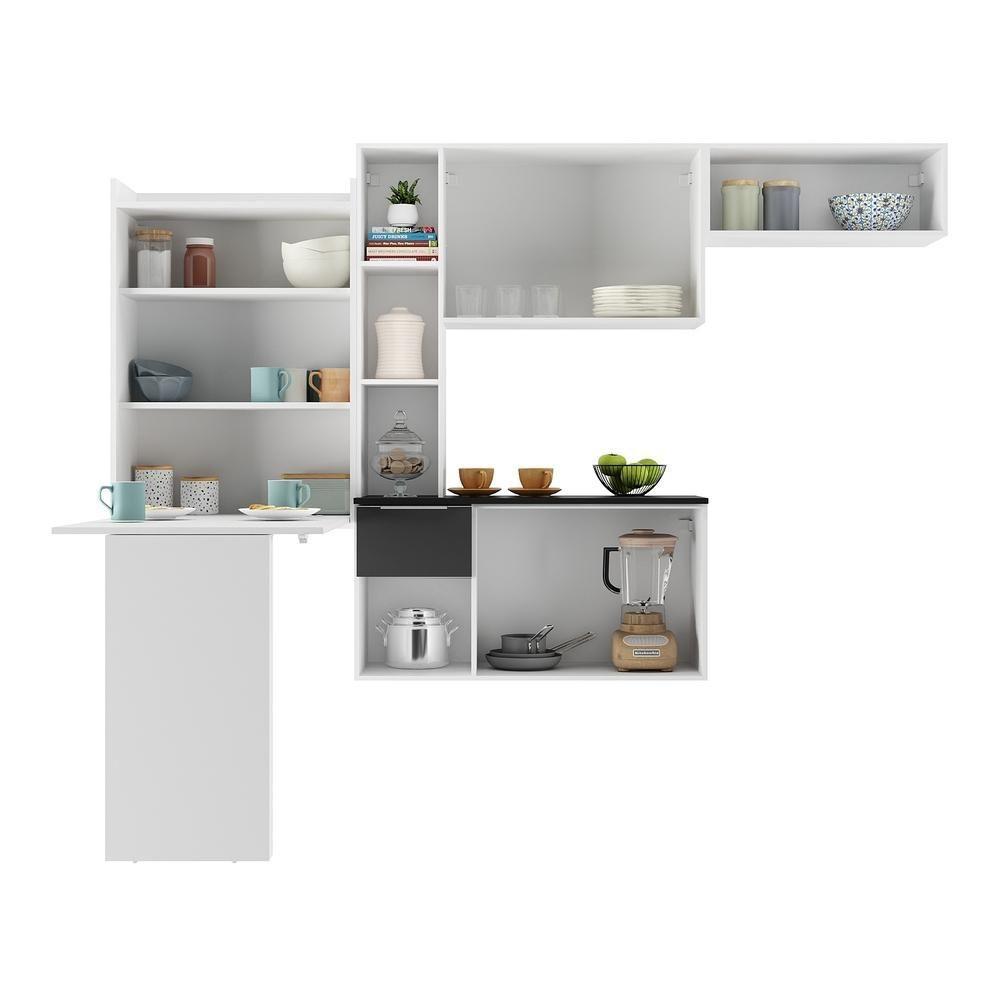 Armário De Cozinha Compacta Com Mesa Dobrável Sofia Multimóveis V2008 Branco/Preto Branco/Preto - 4