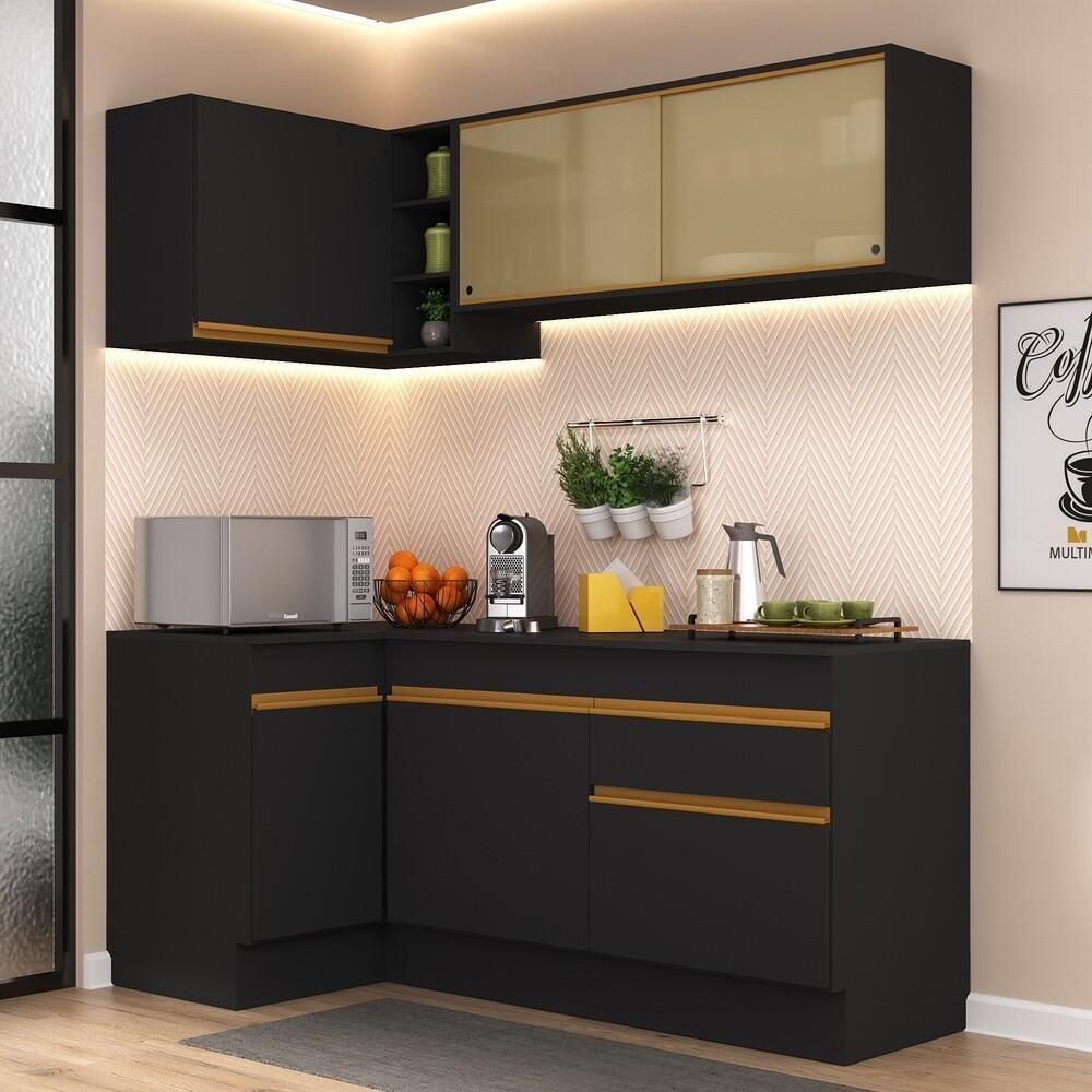 Cozinha Compacta De Canto Com Armário E Balcão Preta - 1