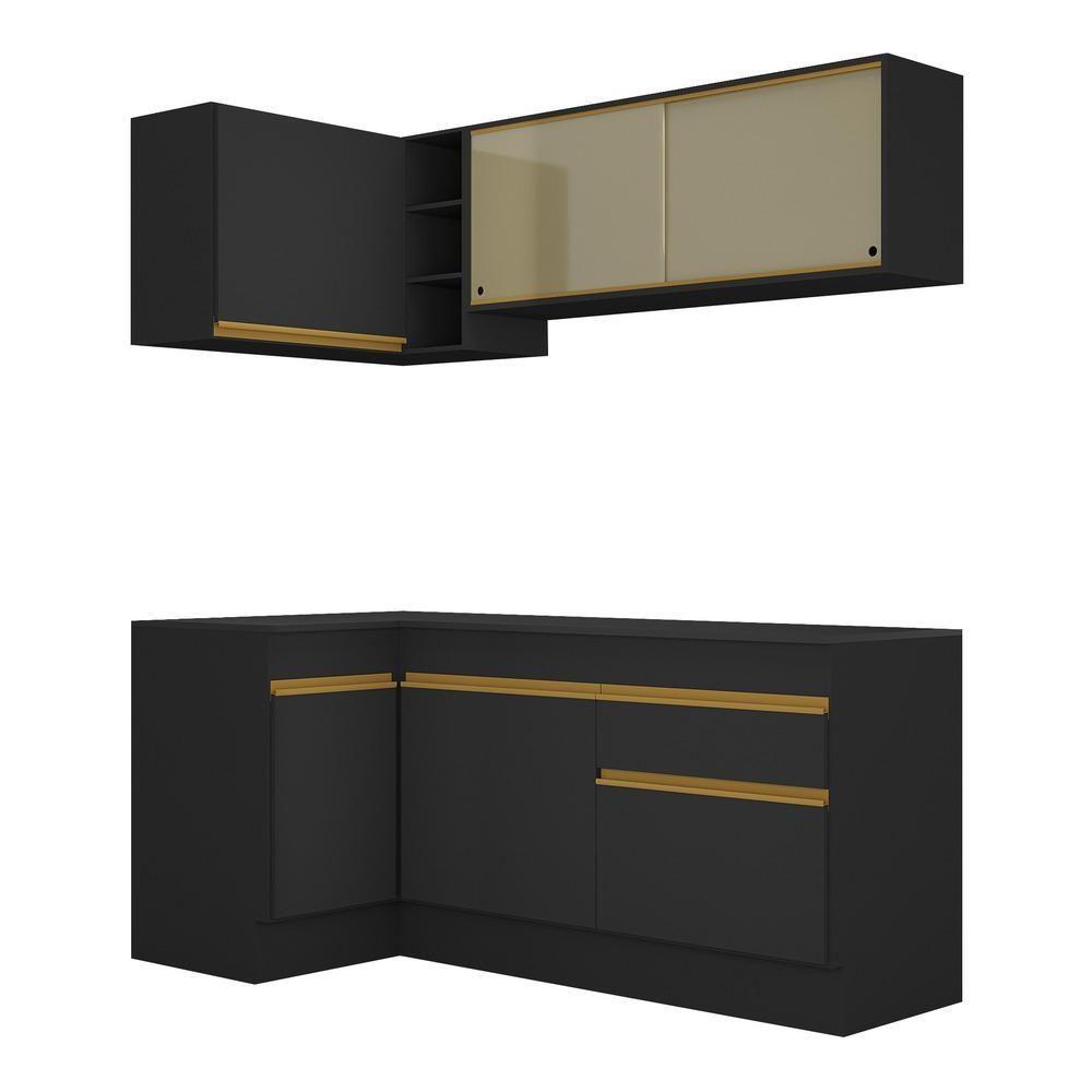 Cozinha Compacta De Canto Com Armário E Balcão Preta - 3