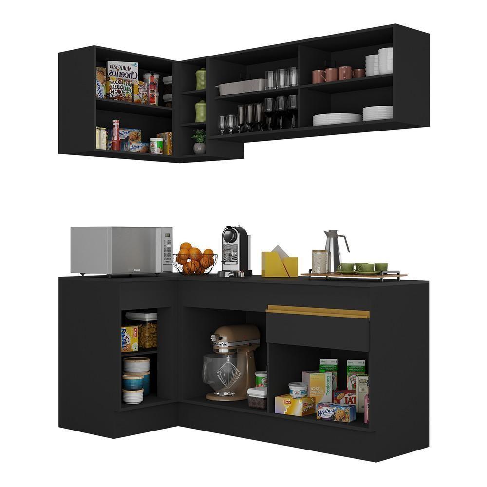 Cozinha Compacta De Canto Com Armário E Balcão Preta - 4