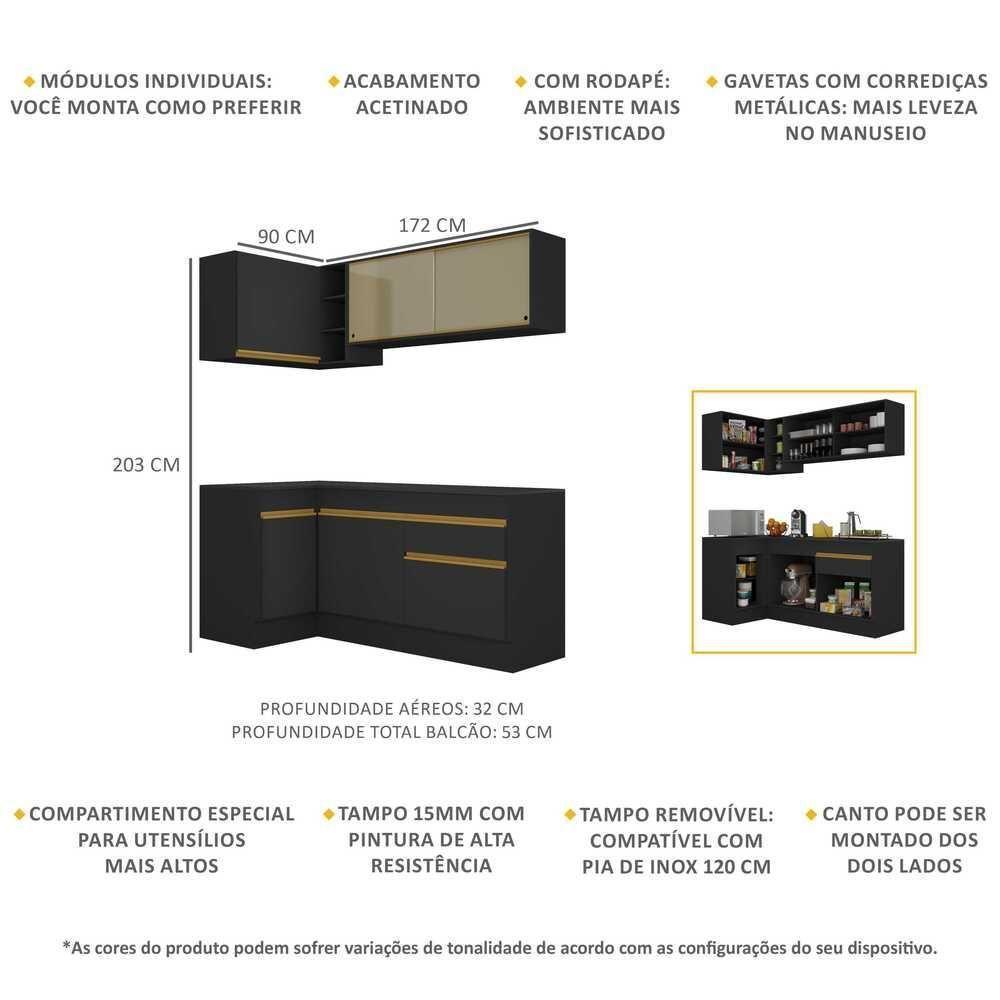 Cozinha Compacta De Canto Com Armário E Balcão Preta - 7