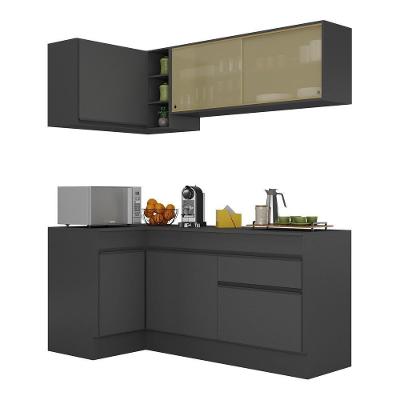 Armário de Cozinha Compacta de Canto V2091 6 Portas 1 Gaveta MDP 172cm Preto