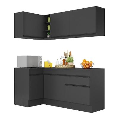 Armário de Cozinha Compacta de Canto V2092 6 Portas 1 Gaveta MDF 90cm Preto