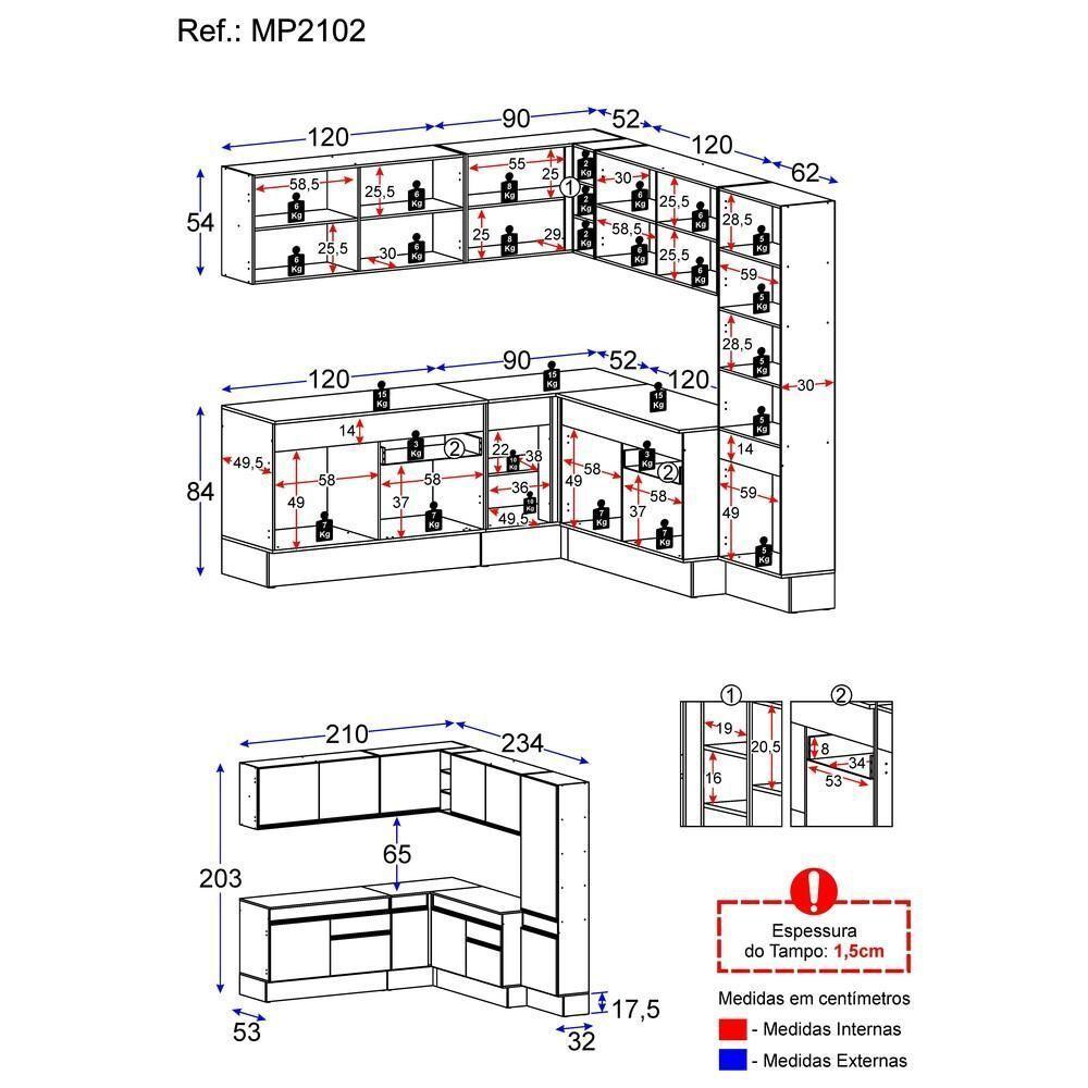 Cozinha Completa De Canto Mp2102 Com Armário E Balcão Preta - 5