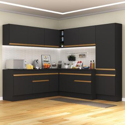 Cozinha Completa De Canto Mp2102 Com Armário E Balcão Preta