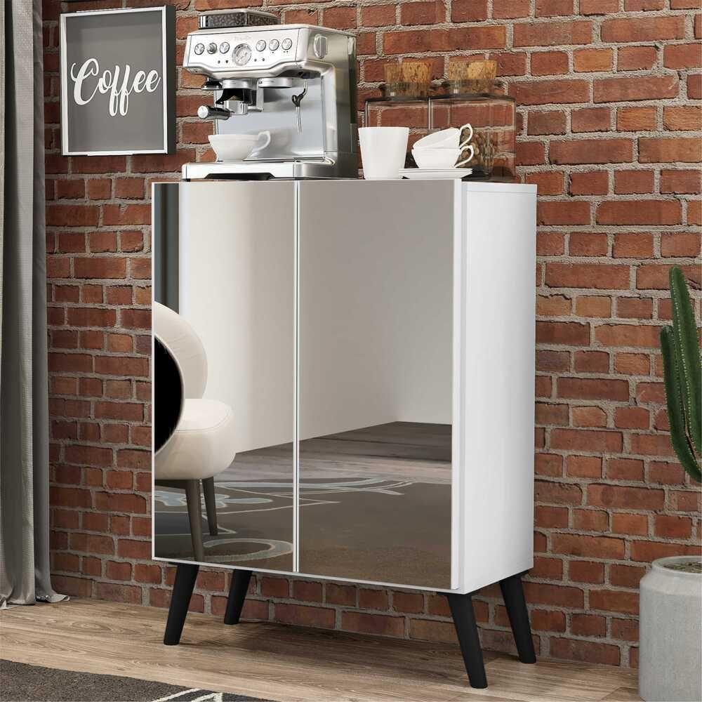 Aparador Buffet 3 Portas Com Espelho Retrô Vegas V1013 Branco/Preto Branco/Preto - 4