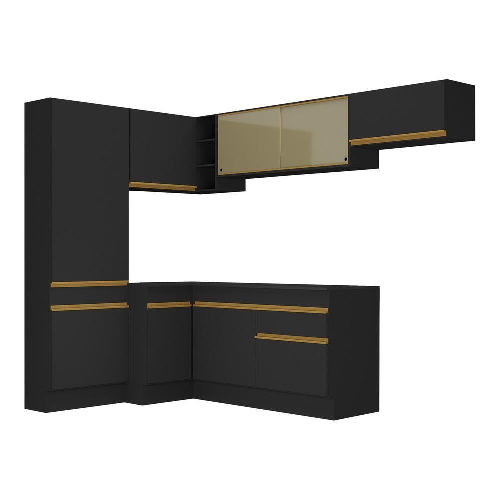 Cozinha Completa De Canto Mp2087 Com Armário E Balcão Preta - 3