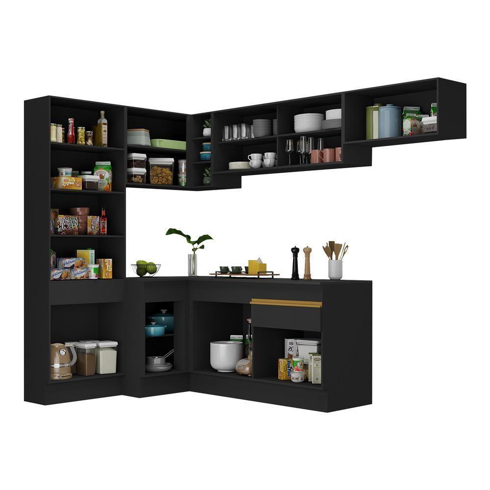 Cozinha Completa De Canto Mp2087 Com Armário E Balcão Preta - 4