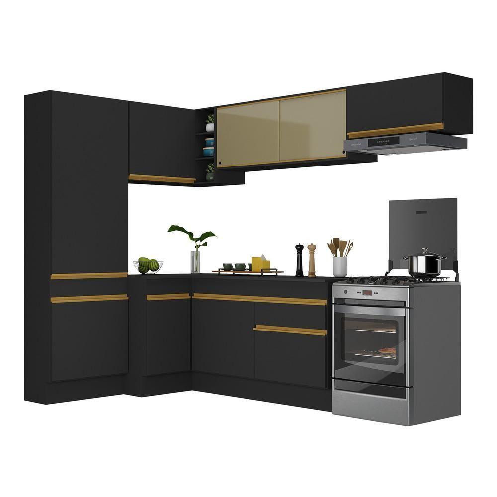 Cozinha Completa De Canto Mp2087 Com Armário E Balcão Preta - 7