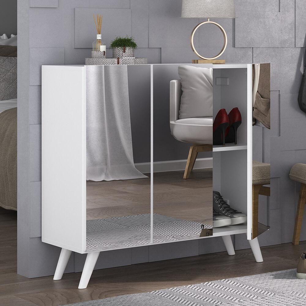 Sapateira Retrô Com Espelho 3 Portas Nina Multimóveis V6022 Branca Branco - 5